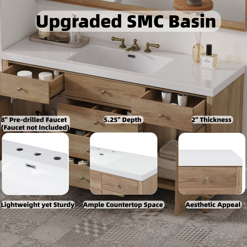 Bathroom Vanity With Sink, 5 Legs, Soft Close Drawers