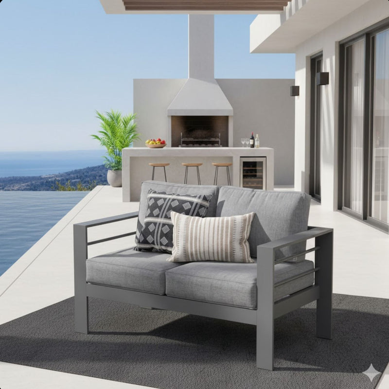 All Weather Patio Loveseat With Thick Cushions - Gray / Gray