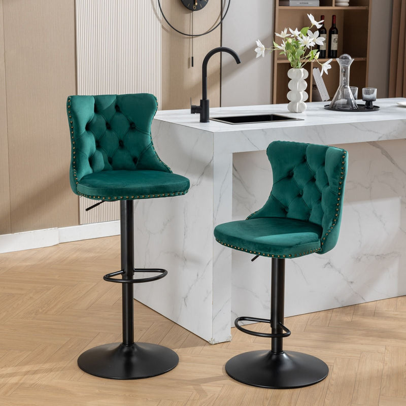 Swivel Barstools Adjusatble Seat Height, Modern Upholstered Bar Stools With Backs Comfortable Tufted For Home Pub And Kitchen Island (Set of 2)