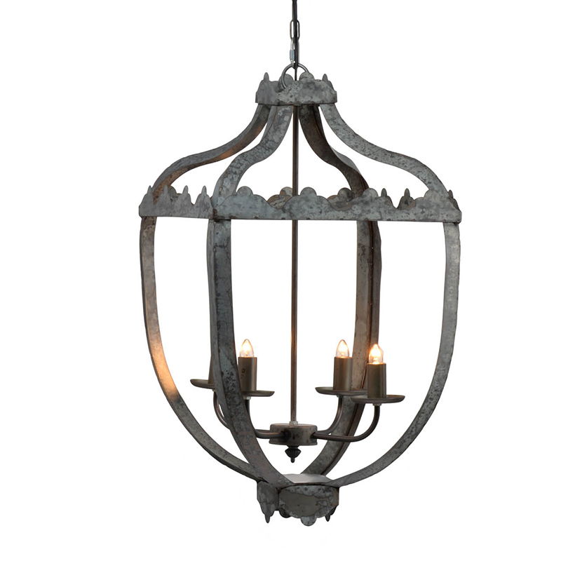 4 Light Metal Chandelier, Hanging Light Fixture With Adjustable Chain For Kitchen, Bulb Not Included - Gray