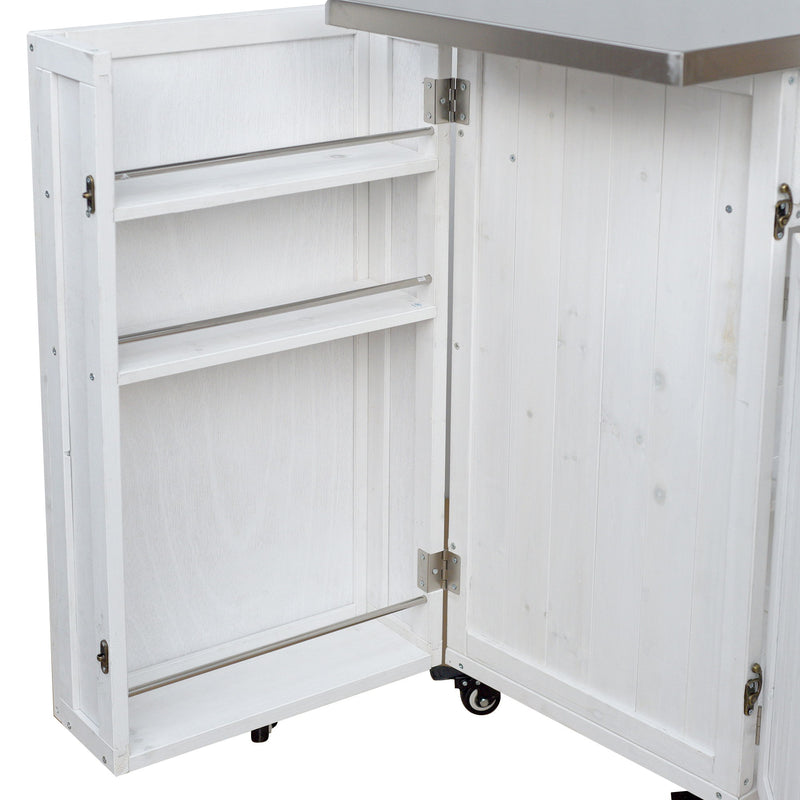 Outdoor Kitchen Island Prep Station With Lockable Wheels, Ample Storage, Towel & Spice Racks