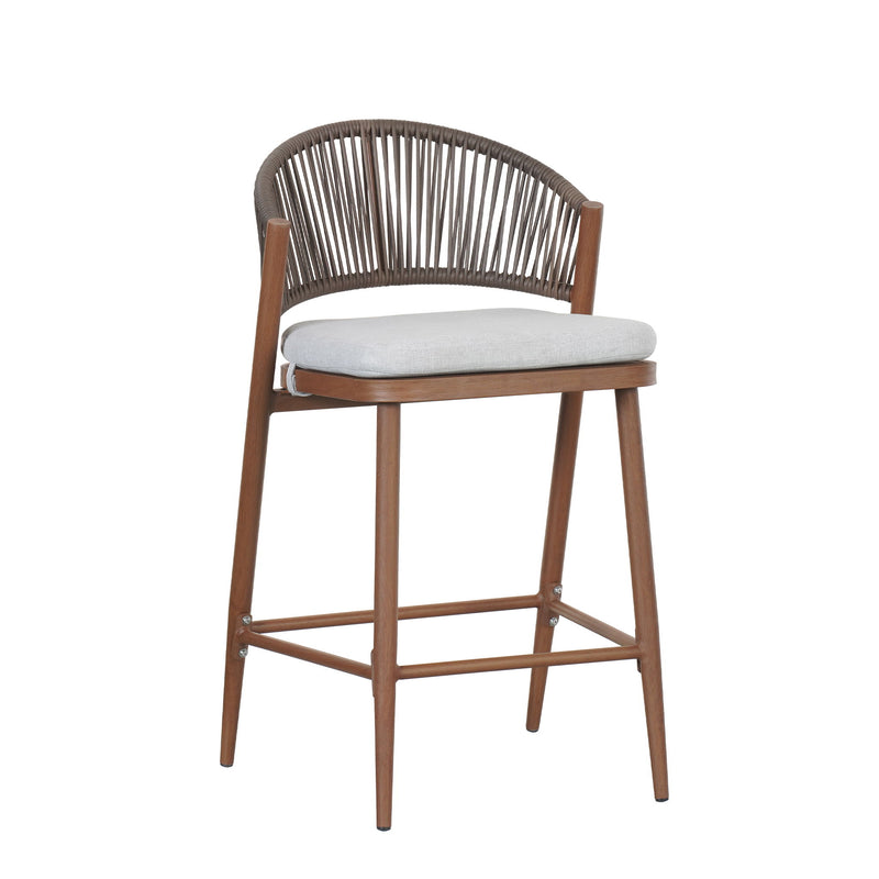 Outdoor 26" Counter Height Metal Frame Counter Stools With Scallop Shaped Backrest & Water Resistant Cushions