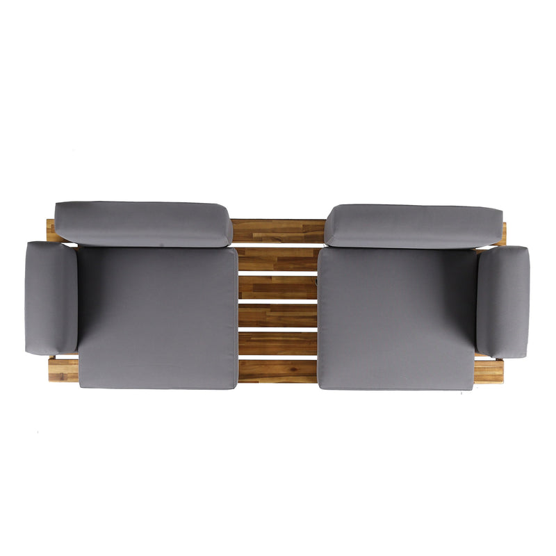 Outdoor Sofa With Cushions And Iron Legs - Natural / Gray