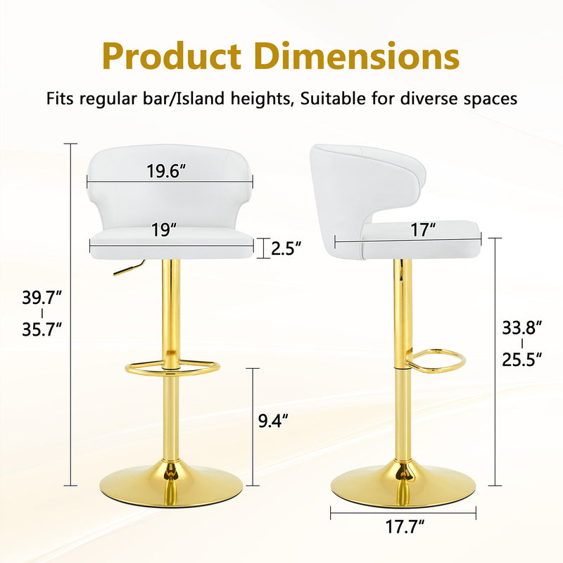 Adjustable Swivel Bar Chair With High Back Support For Kitchen Counter (Set of 2) - Gold / White