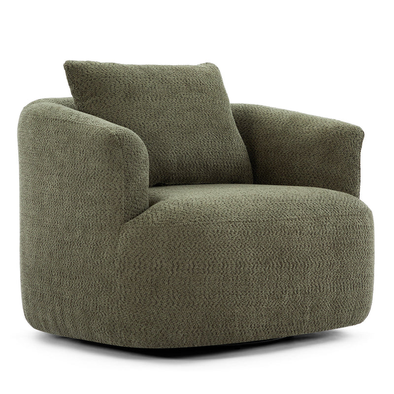 360° Swivel Barrel Sofa Chair With Throw Pillow, Upholstered Accent Chair