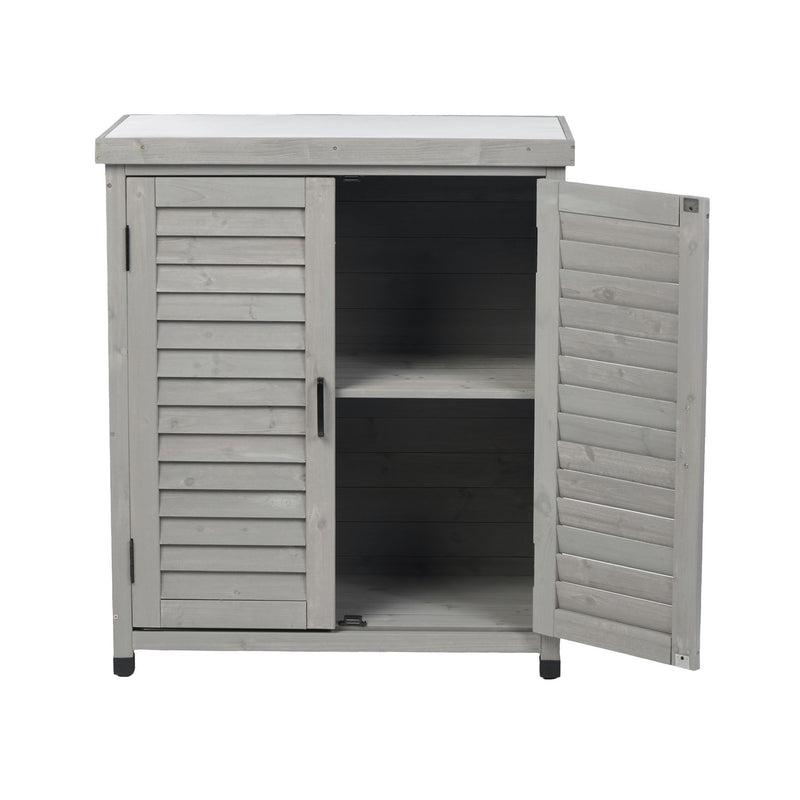 Potting Bench With Storage Cabinet And Metal Table Top For Outdoor