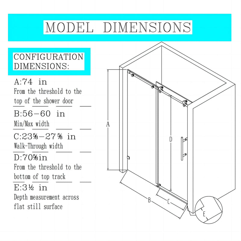 Frameless, Single Sliding Soft Close Shower Doors, 5/16" Sgcc Tempered Glass