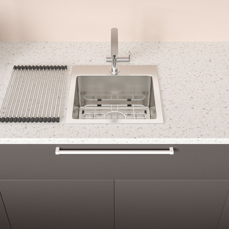 Stainless Steel Drop In Kitchen Sink 15" Topmount 16 Gauge - Brushed Nickel