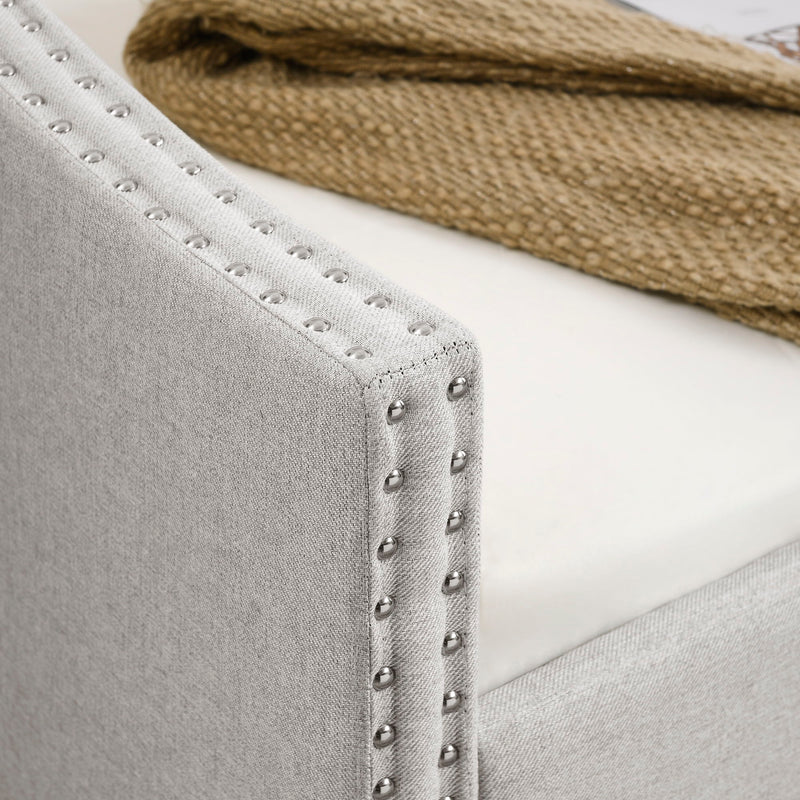 Upholstered Tufted Daybed With Drawers, Waved Arms