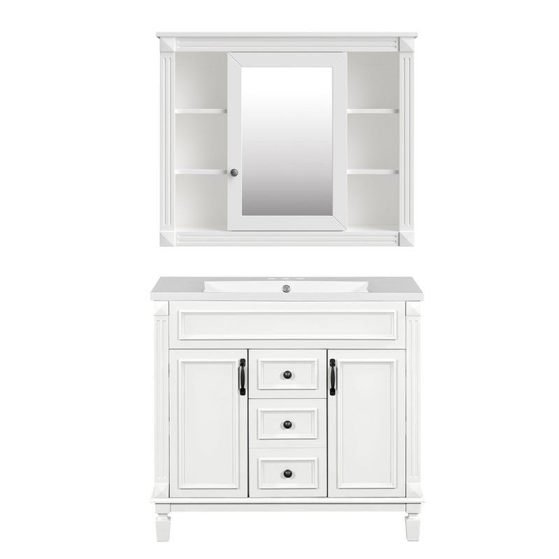 Bathroom Vanity With Top Sink, Mirror Cabinet, 2 Soft Closing Doors & 2 Drawers