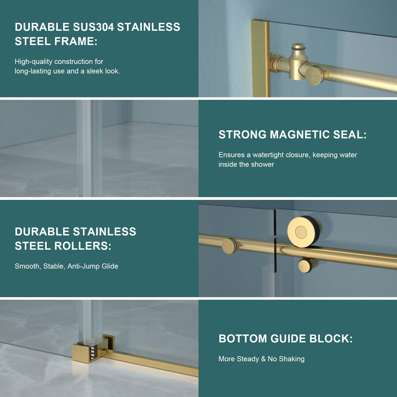 Single Sliding Bypass Shower Door Enclosure With Tempered Glass
