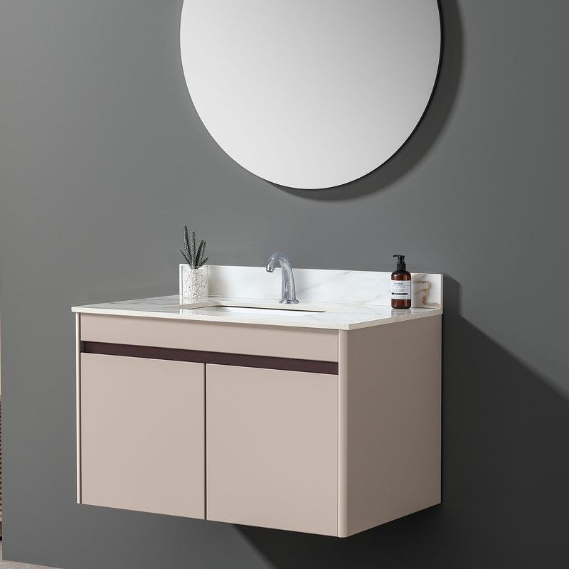 Elegant Vanity Top With Undermount Sink And Backsplash, Sintered Stone