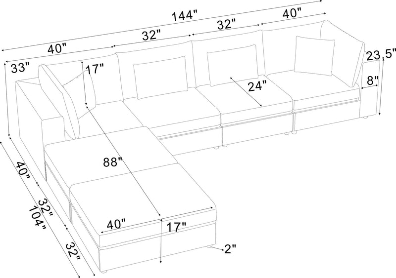 Upholstered Modular Sectional & Custom Configuration And Toss Pillows
