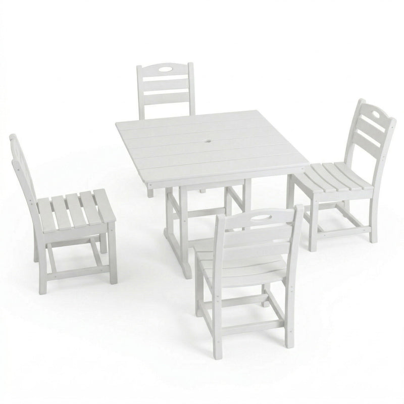 Outdoor Patio Dining Set, Square Table With Umbrella Hole And Armless Chairs