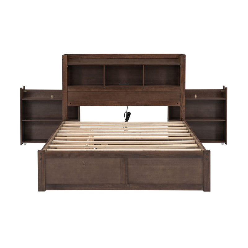 Storage Platform Bed With Pull Out Shelves, Trundle, And 2 Drawers
