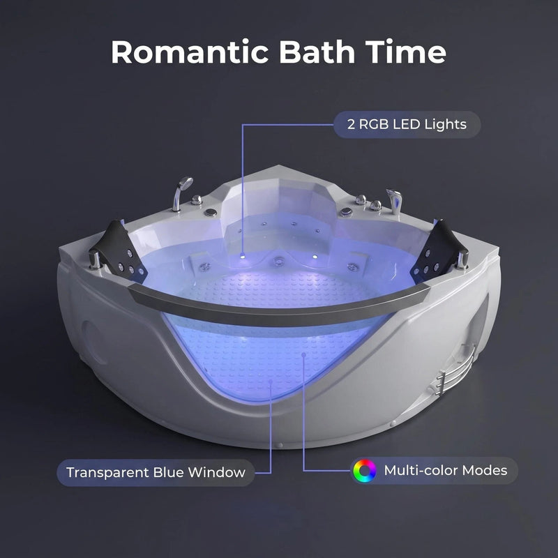 Xavier - Double Corner Massage Bathtub, Equipped With Gfci Plug And Ul Certified Water Pump, Upc Certified Drain - Milk White