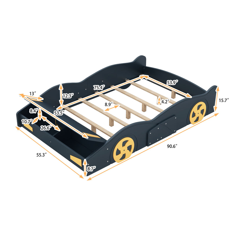Race Car Shaped Platform Bed With Wheels And Storage