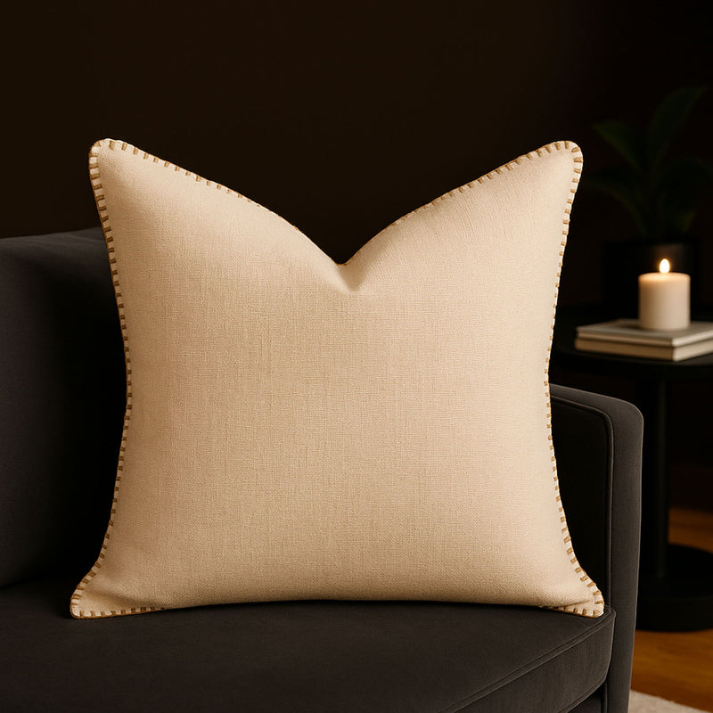 Homey Cozy - Throw Pillow With Decorative Stitching - Ivory