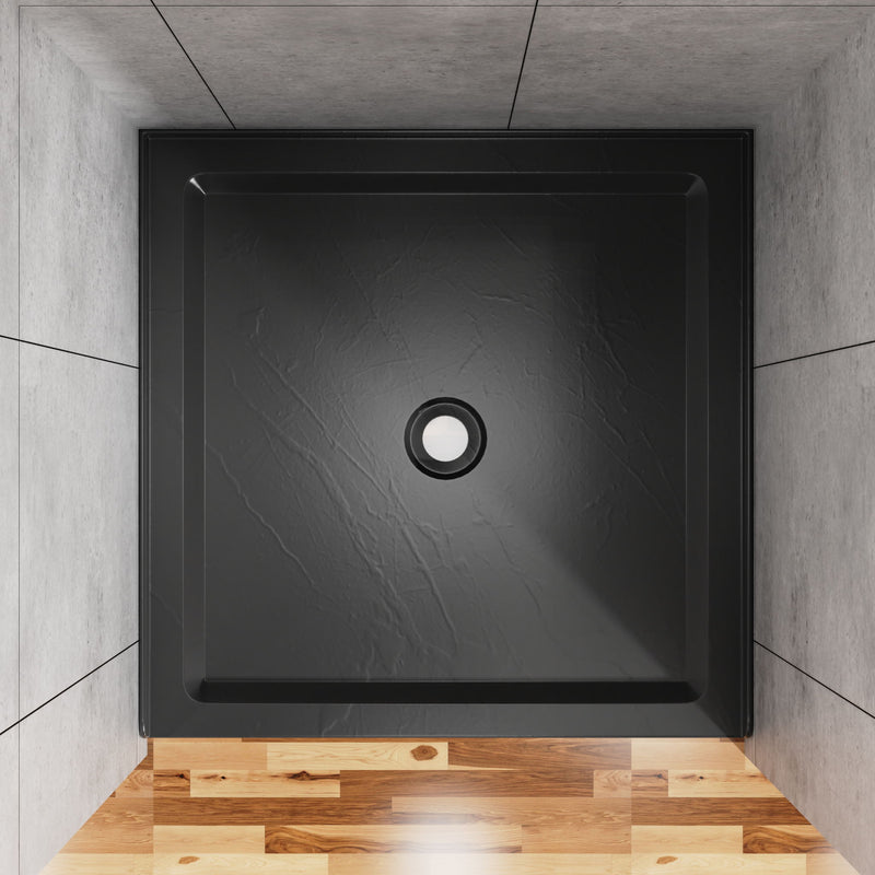Anti Slip Center Drain Single Threshold Shower Base Slate - Black