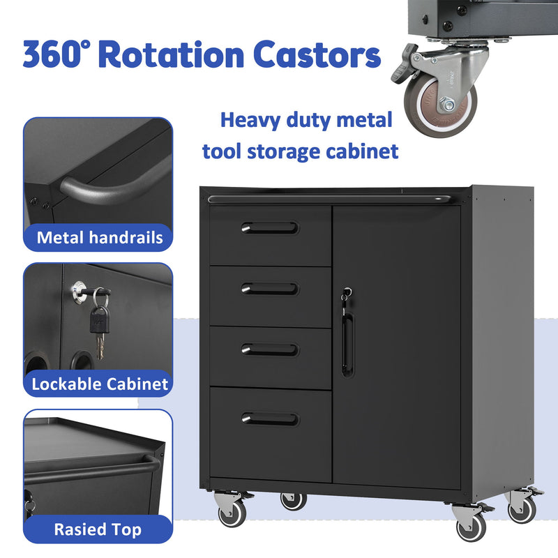 Sturdy Metal Tool Storage Cabinet With Wheels Durable Garage, Office & Home Organizer Steel