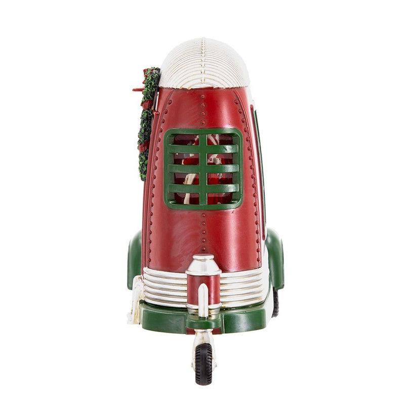 Christmas Plastic / Resin Camper With Mr & Mrs Santa Tea Time LED / Water Spinning / 2 Way Switch, 3*AA Required - Red