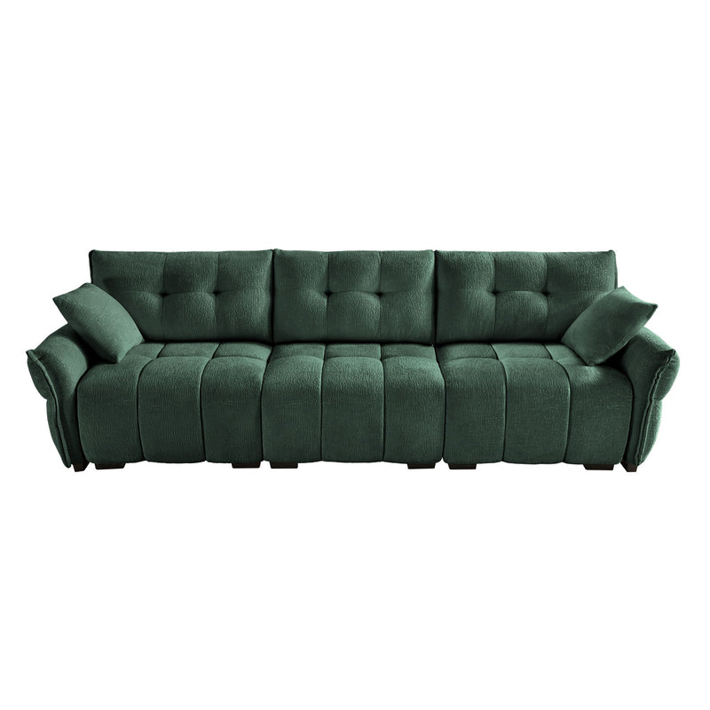 Elegant 3 Seater Sofa Set & Pillows Frame, High Rebound Cushions - Textured Green