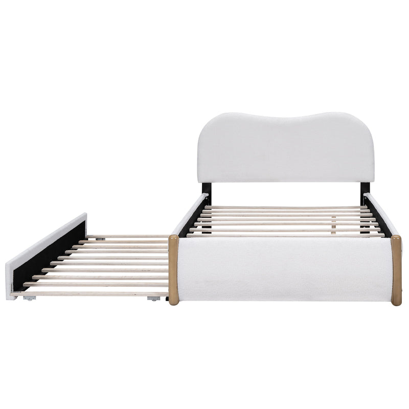 Upholstered Platform Bed With Wood Supporting Feet And Trundle