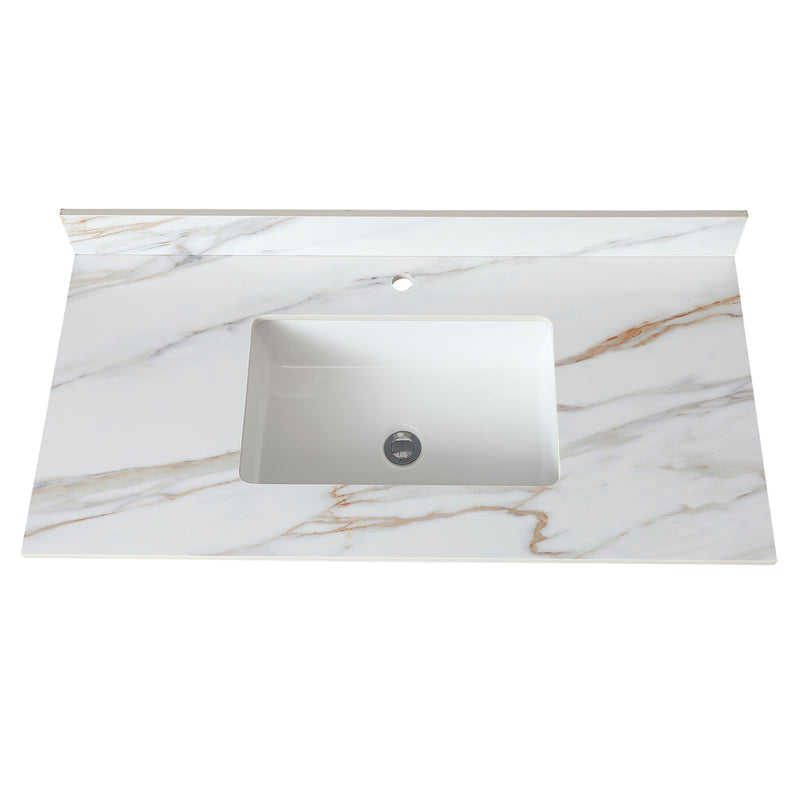 Elegant Vanity Top With Undermount Sink And Backsplash, Sintered Stone