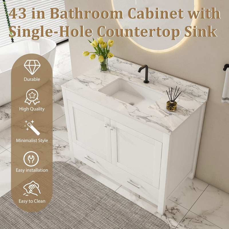 43" Bathroom Vanity, Multi Functional Cabinet - White
