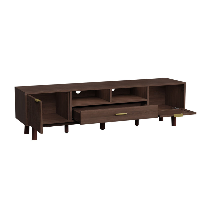 TV Stand For 75" TVs With Soft Closing Doors, Console With Accents And Drop Down Cabinet - Dark Brown