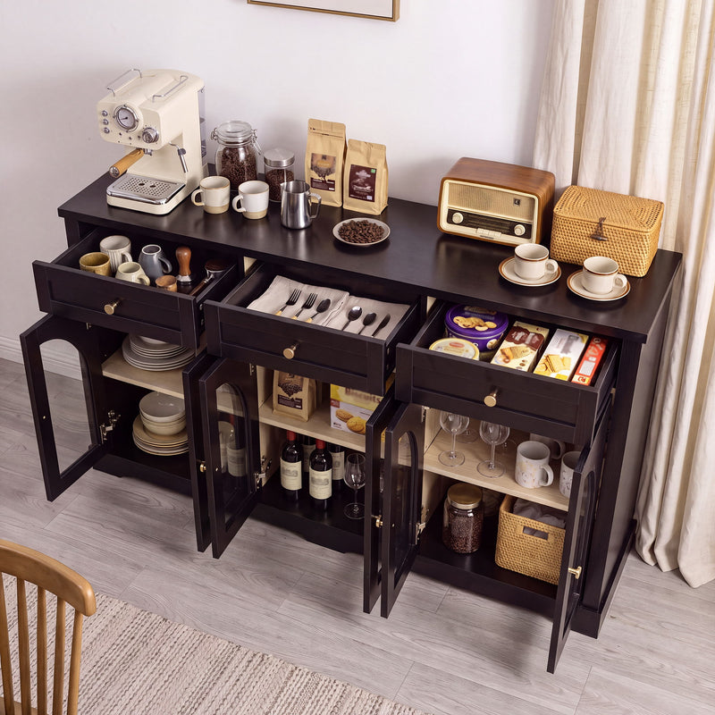 Sideboard Cabinet With 3 Drawers And 6 Arched Glass Doors