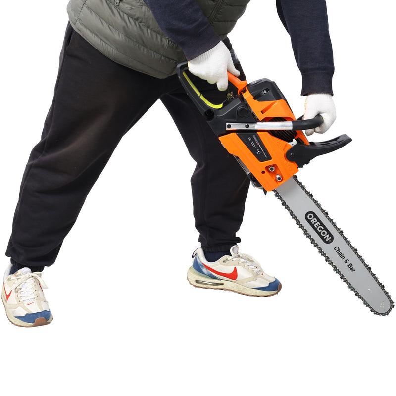62Cc Gas Powered Chainsaw With 20" Oregon Chain & Bar 2 Cycle Petrol Handheld Cordless Design Epa Compliant - Orange