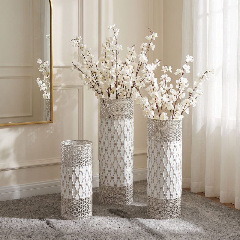 Tall Floor Vase Decorative Vase, Home Accent Decor (Set of 3) - White / Gold