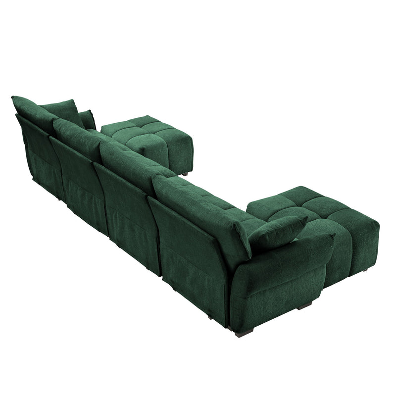 Sofa Set With Ottoman And Pillows, Textured, High Resilience Cushions