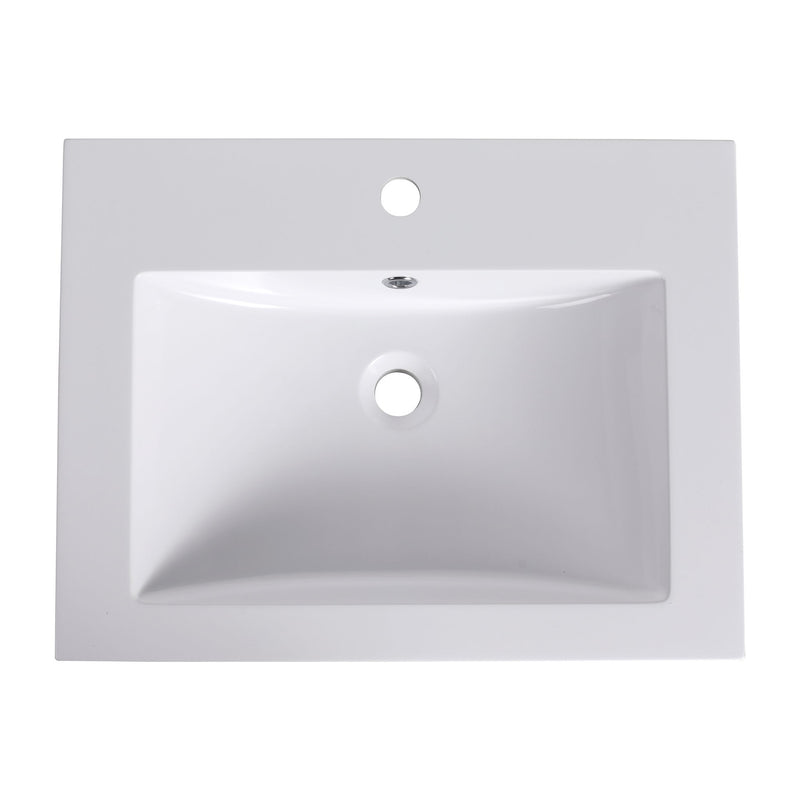 Bathroom Vanity Top With Integrated Sink, Center Basin, 1 Piece Countertop With Pre Drilled Faucet Hole - Glossy White