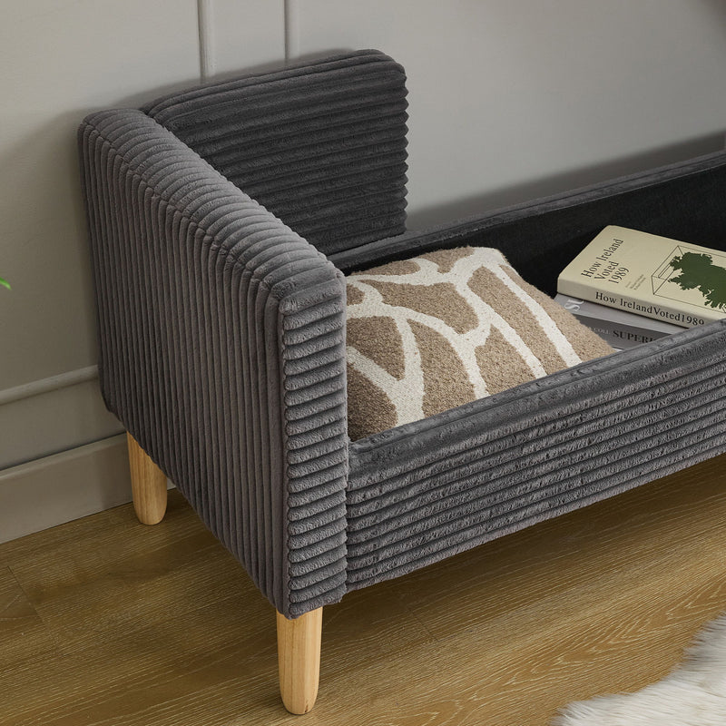 Upholstered Flip Top Storage Bench, Armrests & Backrest For Bedroom - Charcoal