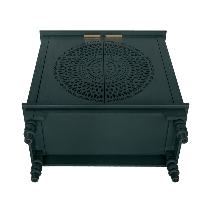 Hollow Carved 2 Door Accent Cabinet With Adjustable Shelf, Sideboard Buffet For Entryway, Living Room Or Bedroom - Blackish Green