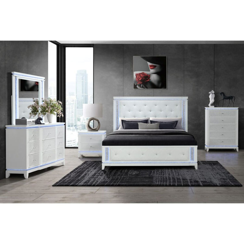 Adalid - Dresser With LED Light And Glittered Drawer Fronts - White