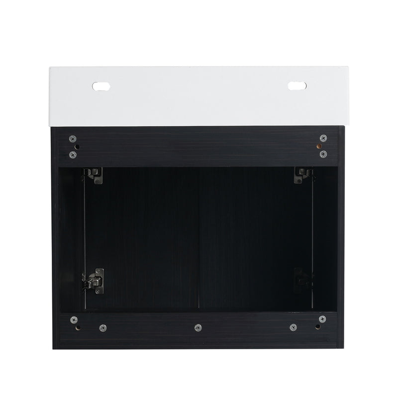 Modern Wall Mounted Bathroom Vanity With Thick Edge Resin Sink And Storage Rack
