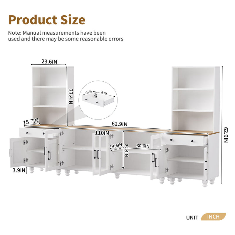 Farmhouse TV Stand With Solid Wood Gourd Shaped Legs For TVs Up To 70"