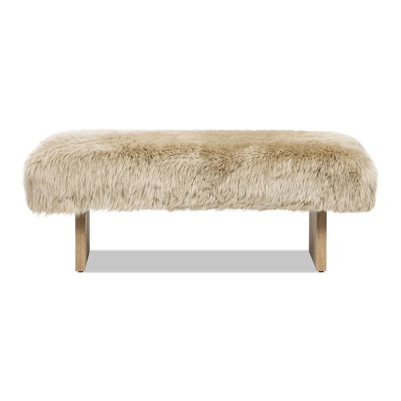 Leda - Sheepskin Fur Rectangular Accent Bench - Natural Blonde