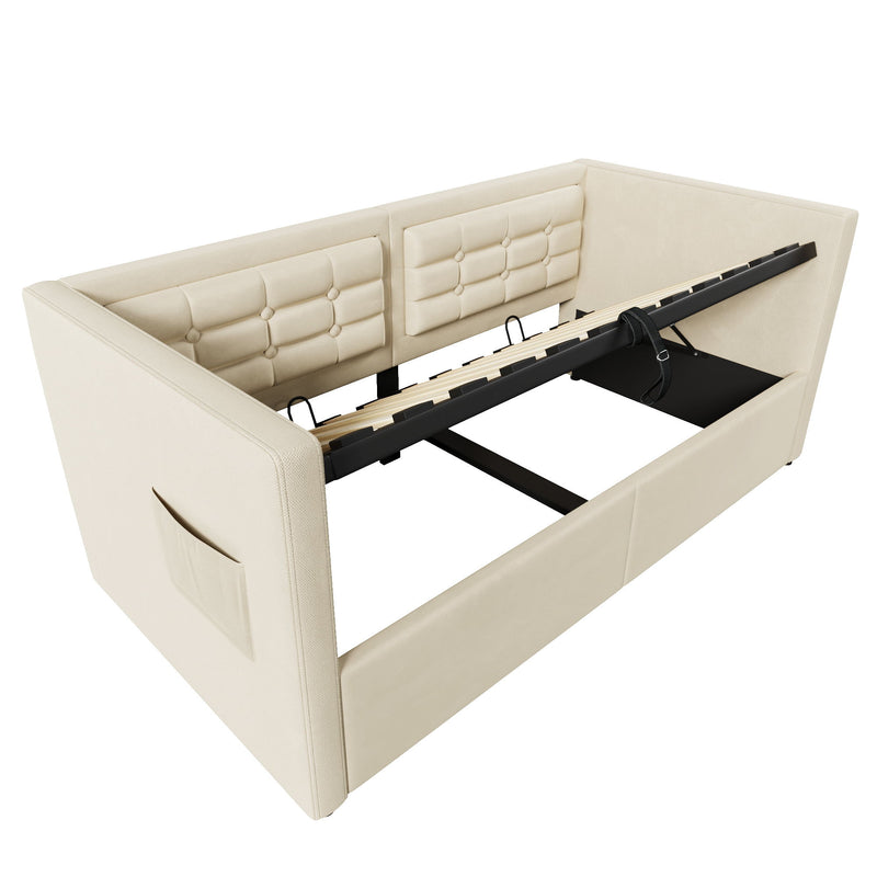 Upholstered Hydraulic Storage Daybed With USB & Type C Charging