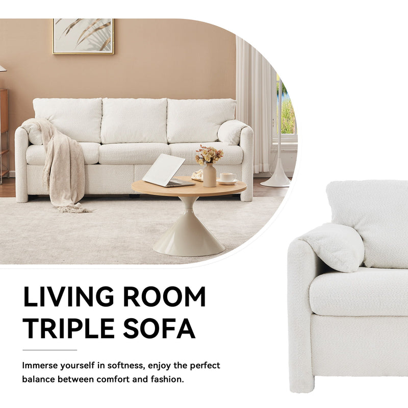 Modern 3 Seater Sofa Chenille Couch Plush Triple Seater Sofa With High Density Foam Cushions, Deep Seat Living Room Couch For Family Room, Apartment & Home Theater - Ivory White