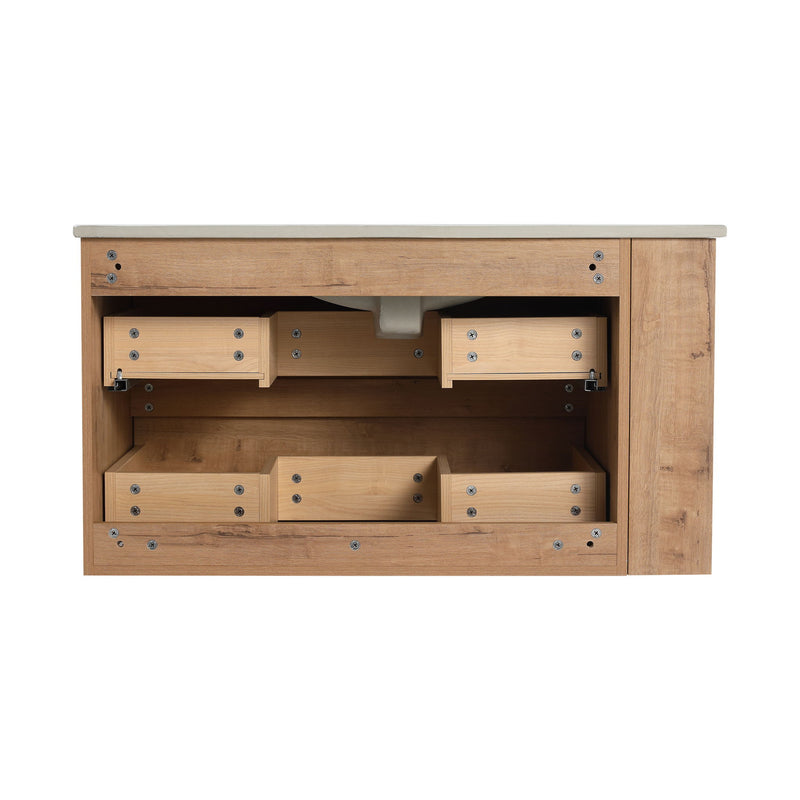 Modern Wall Mounted Bathroom Vanity With Ceramic Sink And Storage Rack, 2 Soft Close Drawers