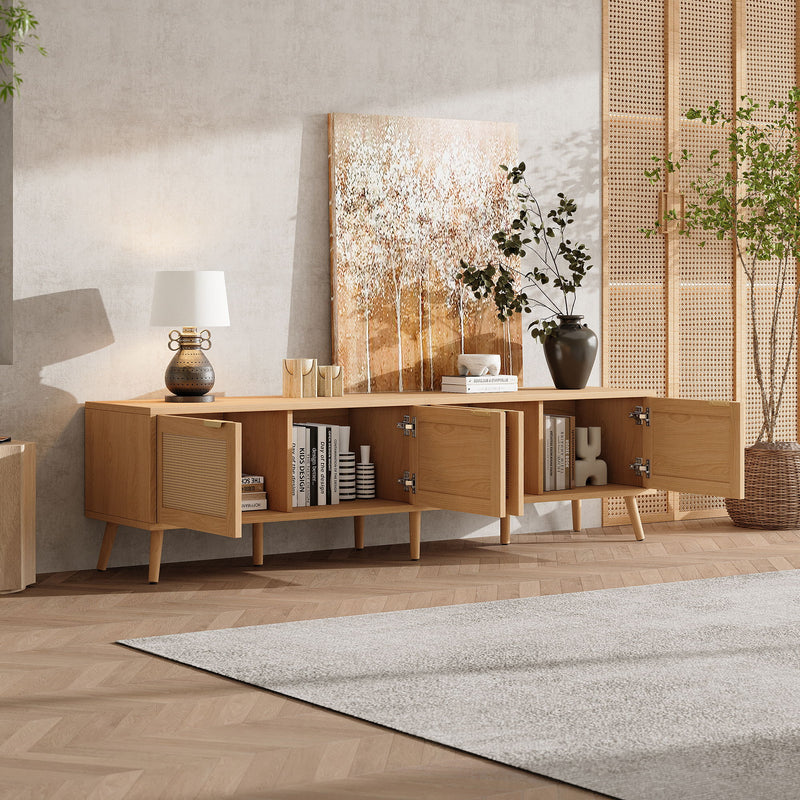 TV Stand With Storage & Cable Holes - Natural Wood