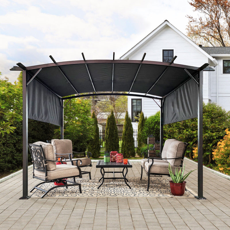 Outdoor Patio Pergola Gazebo - Steel Frame Sun Shelter With Retractable Canopy