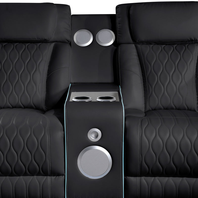 Electra - Power Recliner Sectional Sofa With Power Headrests, Console Loveseats, Wedge, LED Light Strip, Speakers