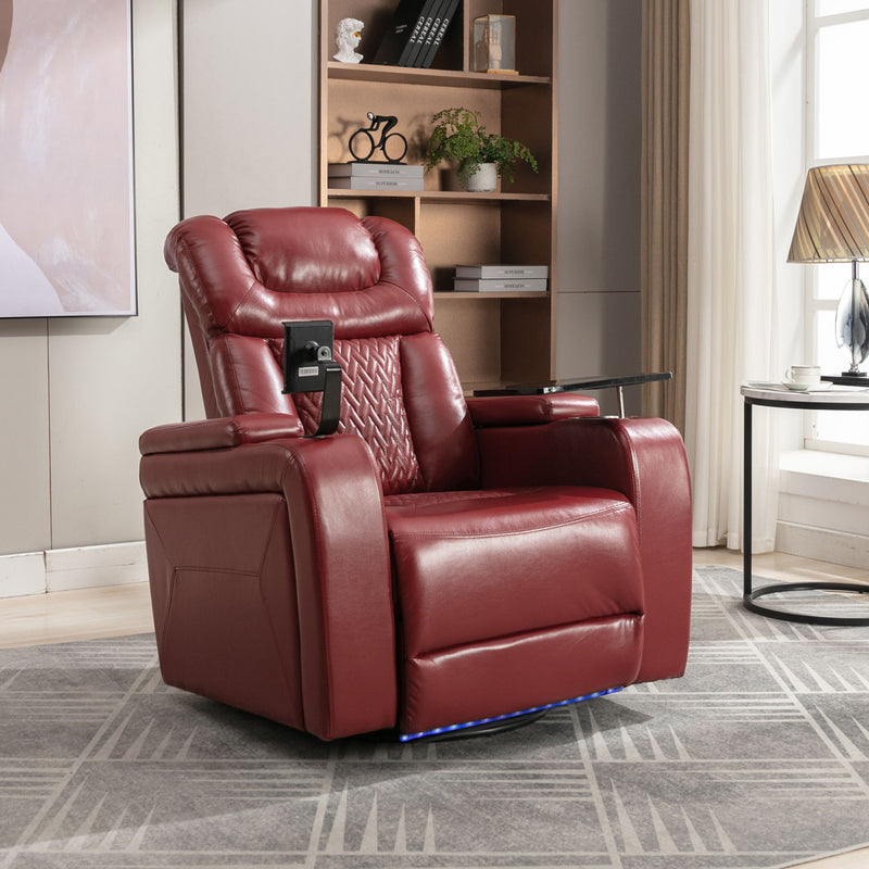 270 Degree Swivel Power Recliner With Tray Table, Phone Holder, Cup Holder, USB Port