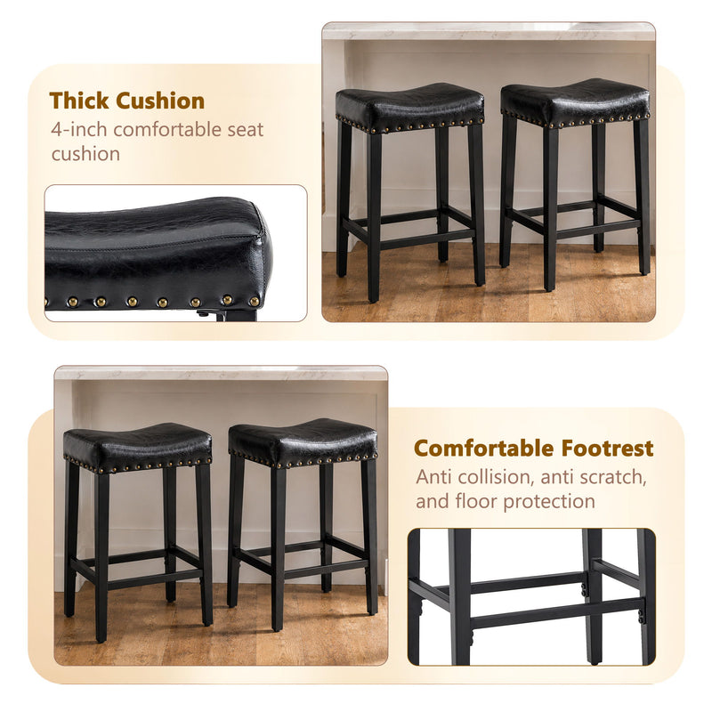 Bar Stool With Brass Nailhead Trim (Set of 2) - Black