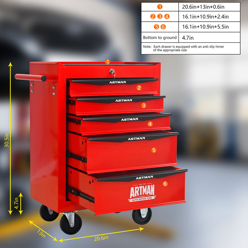 Rolling Metal Tool Chest With Drawers, Steel Storage Cabinet With Ball Bearing Slides
